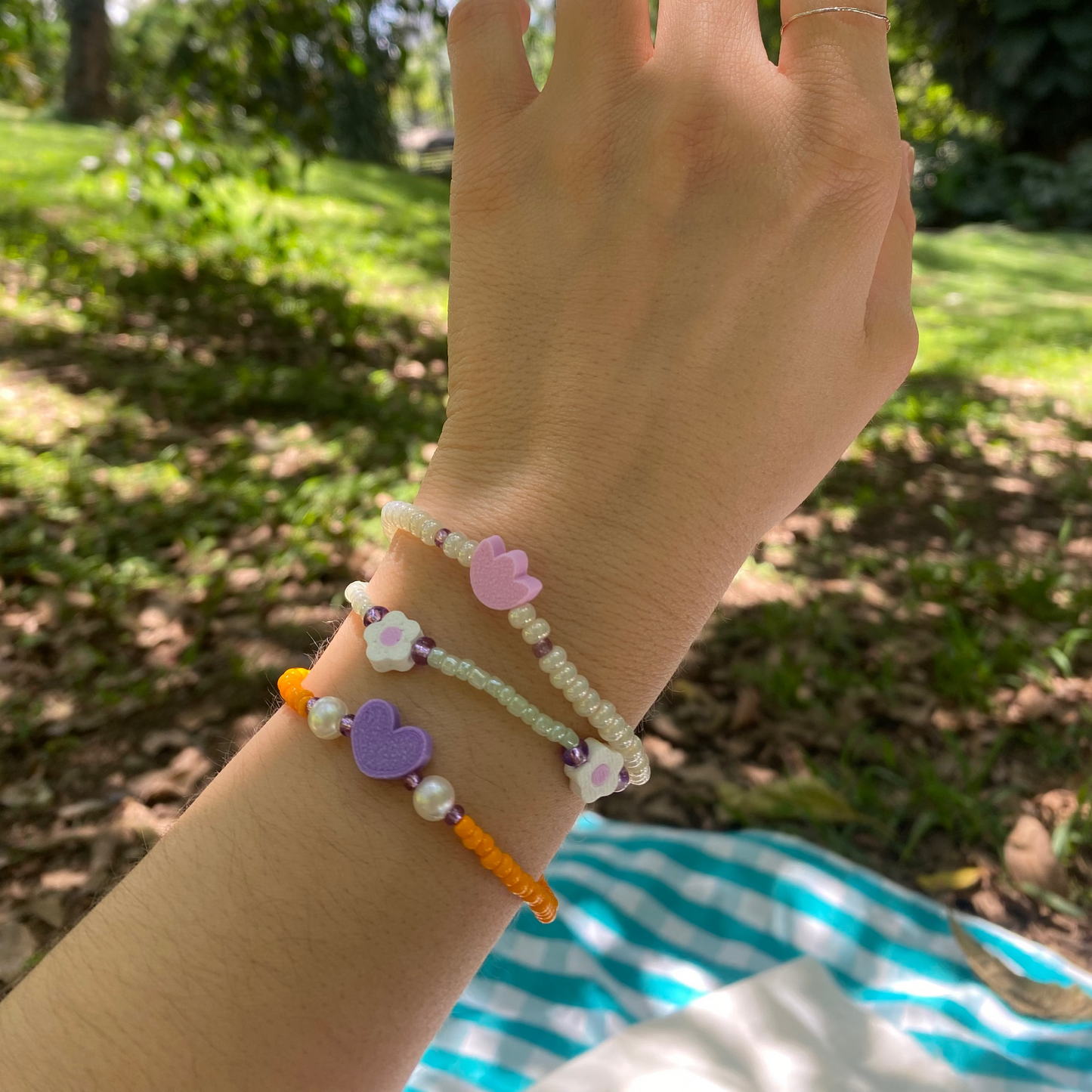 Set Pulseras Margarita corazón